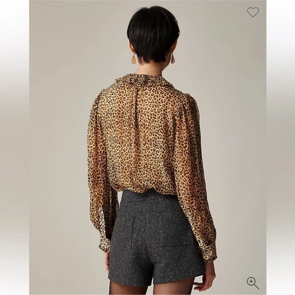 J Crew Ruffle Button Up Sheer Cheetah Blouse Cami 2 P Set Size 8 $148 EUC KL
